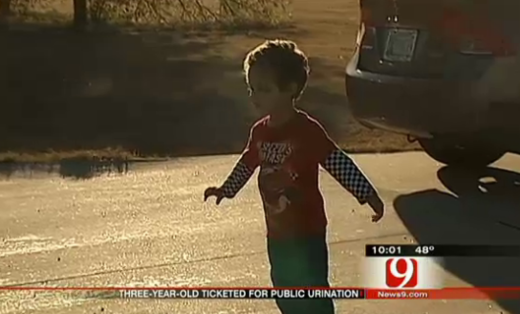 Toddler Ticketed For Public Urination